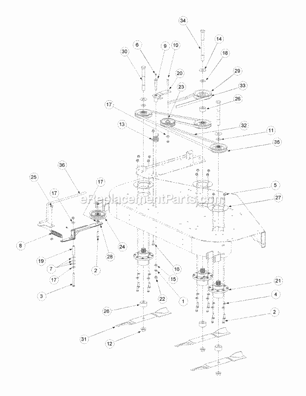 Fabricated Deck Spindle Assembly Diagram and Parts List for M54-KW 53DB5DBW750 Cub Cadet Sprayer